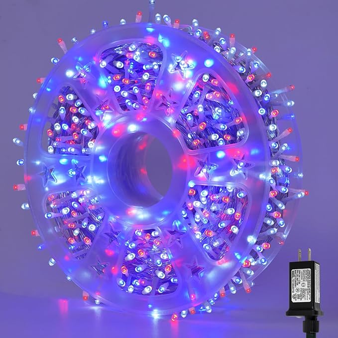YEGUO 165ft 500 LED Red White and Blue Lights, 4th of July Decorations String by YEGUO