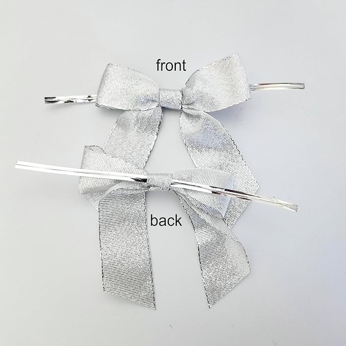 50pcs 3-1/2" Metallic Silver Glitter Ribbon Bows - Image 4