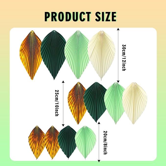 ADLKGG Green Gold Hanging Paper Leaves Wall Backdrop Decor, Paper Palm Leaves - Image 2