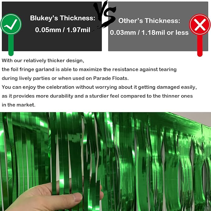 Thick 10 feet by 15 inches Green Foil Fringe Garland - Image 2