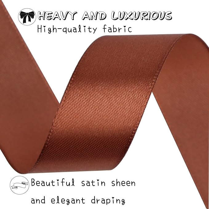 Brown Solid Satin Ribbon 1 Inch 25 Yards Solid Polyester Fabric Ribbon - Image 4