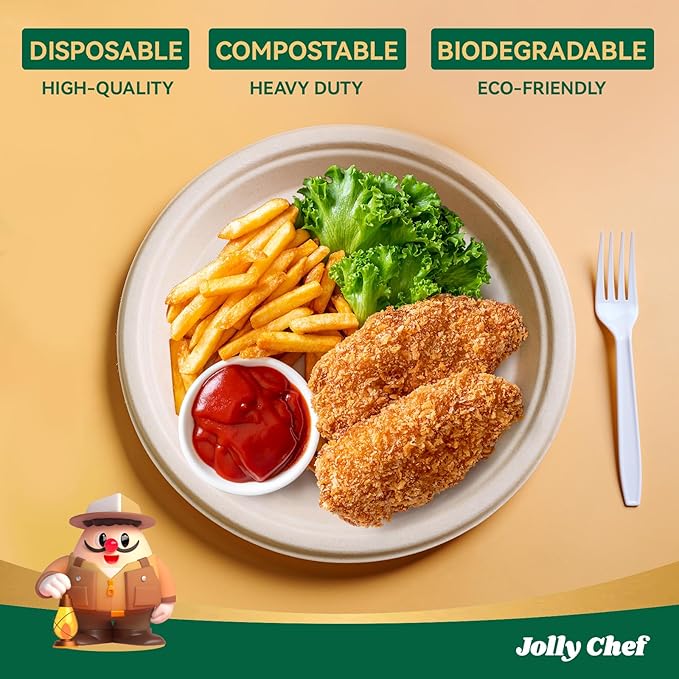 JOLLY CHEF Compostable Heavy Duty Plates   Eco-Friendly Disposable - Image 3
