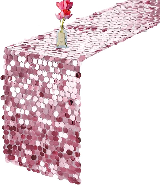 VHH Sequin Table Runner 12 x 108 inches Pink Table Runner, Glitter Runner - Image 9