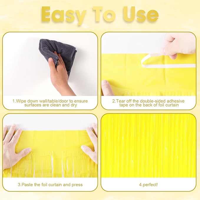2 Pack Pastel Yellow Tinsel Foil Fringe Curtains, Metallic Tinsel Party - Image 4