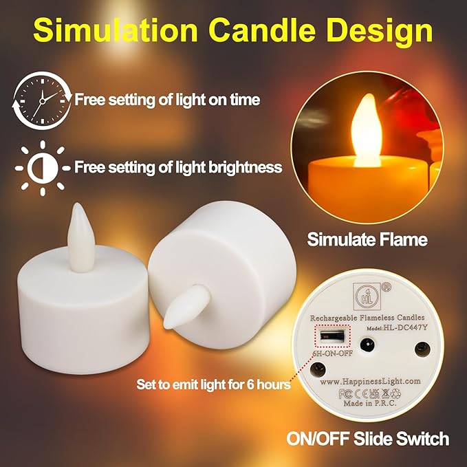 HL Flameless Candles with Remote & Charging Base, LED Votive TeaLights Yellow - Image 3
