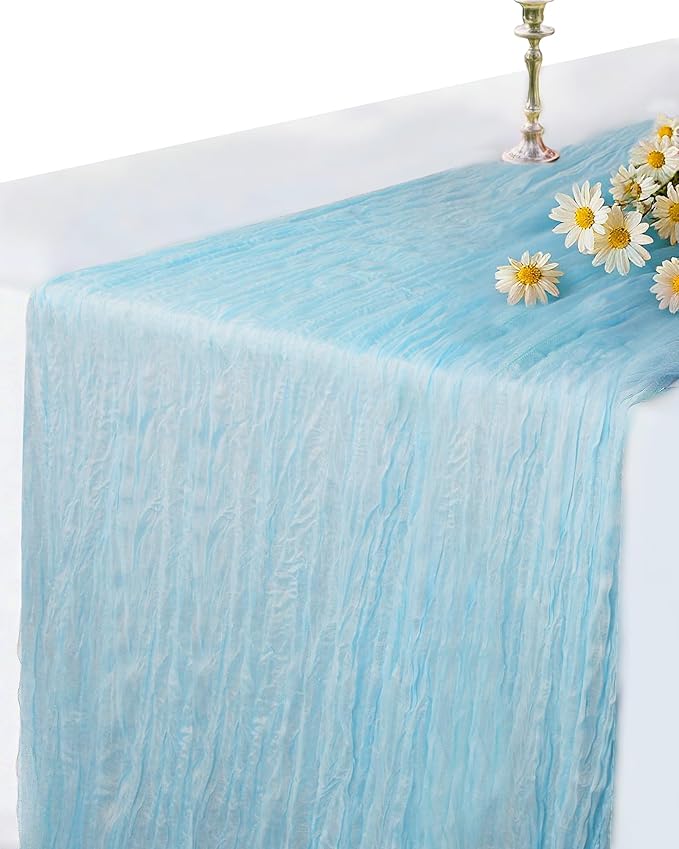 Blue Cheesecloth Table Runner 120 Inch, Light Blue Boho Gauze 10 FT, Rustic by YAYOYAPhotography