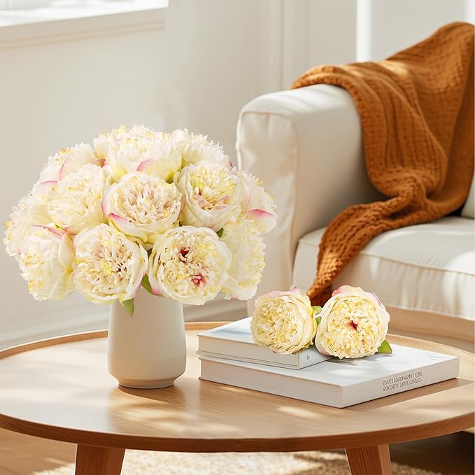 U'Artlines 2 Bouquet 10 Heads Artificial Peony Silk Flower Leaf Home Office - Image 4