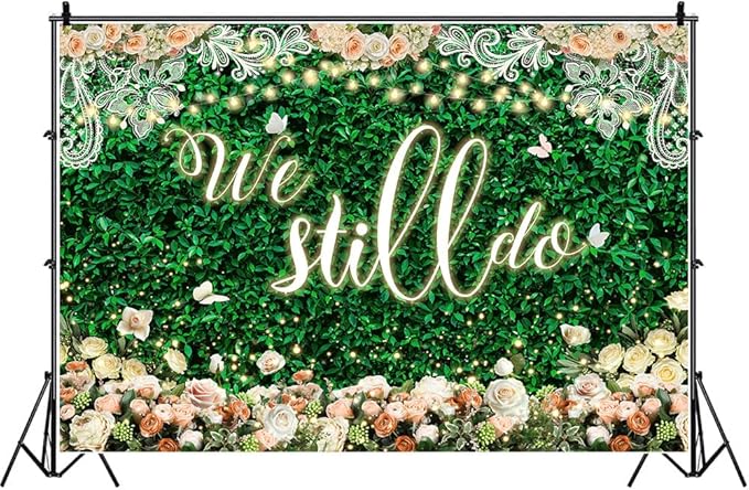 We Still Do Backdrop Green Leaves Lace Wedding Anniversary Photography - Image 2