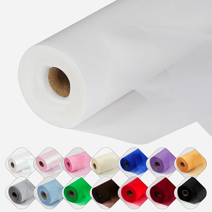 Crystal Organza Fabric Tulle 11 Inch by 50 Yards Sheer Tulle Rolls by ICOSHOW