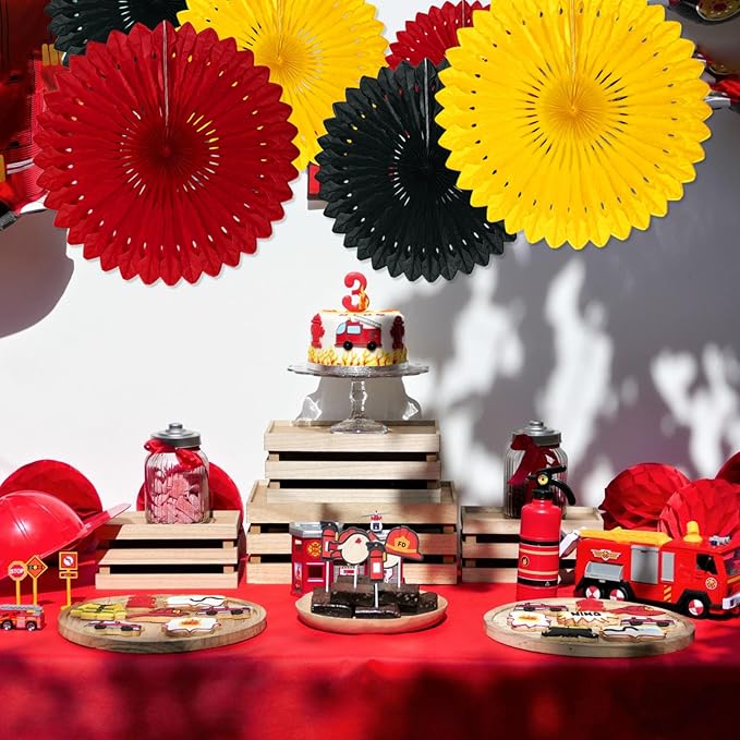 18 Pcs Black Red Yellow Hanging Honeycomb Paper Fans, Round Paper Fan - Image 6
