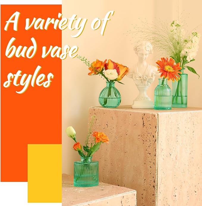 Green Vase, Bud Vases Set of 12, Small Green Glass Vases - Image 2