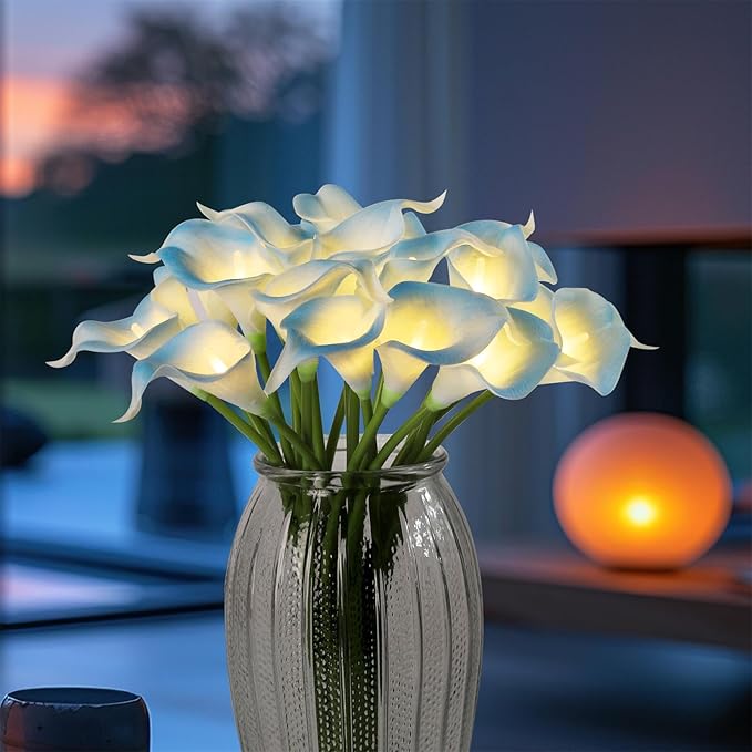 20pcs Artificial Calla Lily Bouquet Lamp Faux Floarl Night Light Real Touch - Image 2
