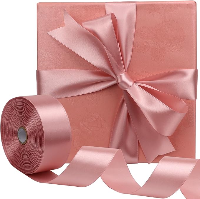Rose Gold Solid Satin Ribbon 1-1/2 Inch 50 Yards Solid Polyester Fabric Ribbon - Image 5