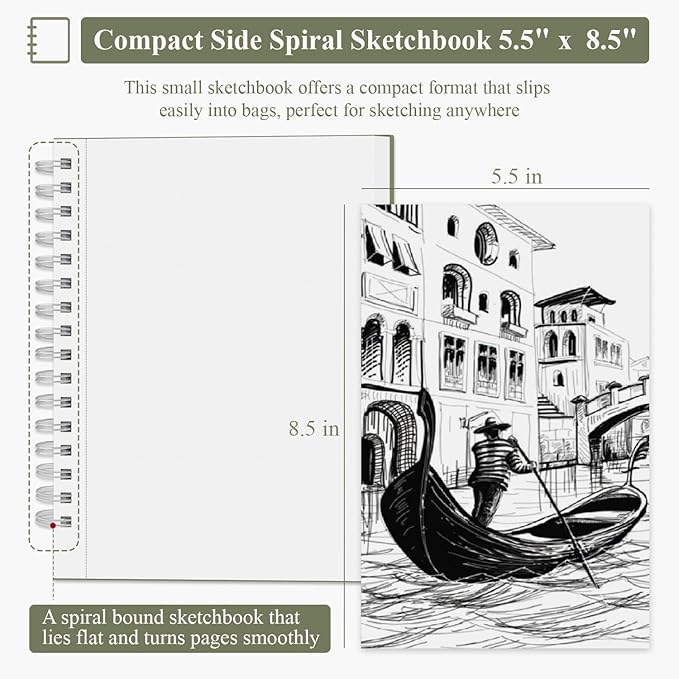 Sketch Book 5.5 X 8.5 inch, Artist Sketch Pad, 300 Sheets Spiral Bound - Image 2