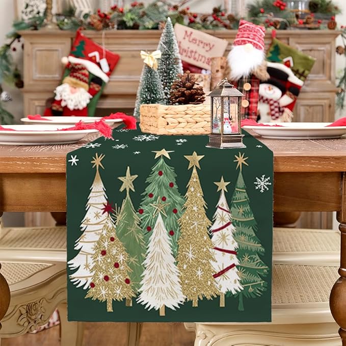 GEEORY Christmas Table Runner 13x120 Inch, Xmas Trees Snowflakes Holiday - Image 7