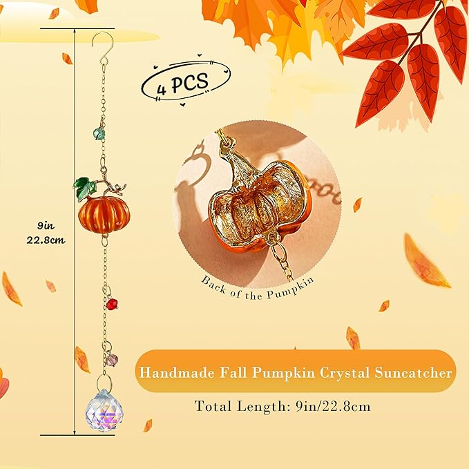HDCRYSTALGIFTS Set 4 Fall Pumpkin Suncatchers Crystals Sun Catchers Indoor - Image 3