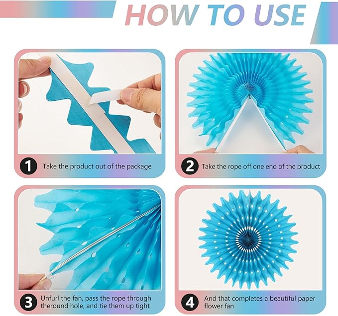 20 Pcs Purple Hanging Paper Fan, Round Paper Fans Decorations Set - Image 3
