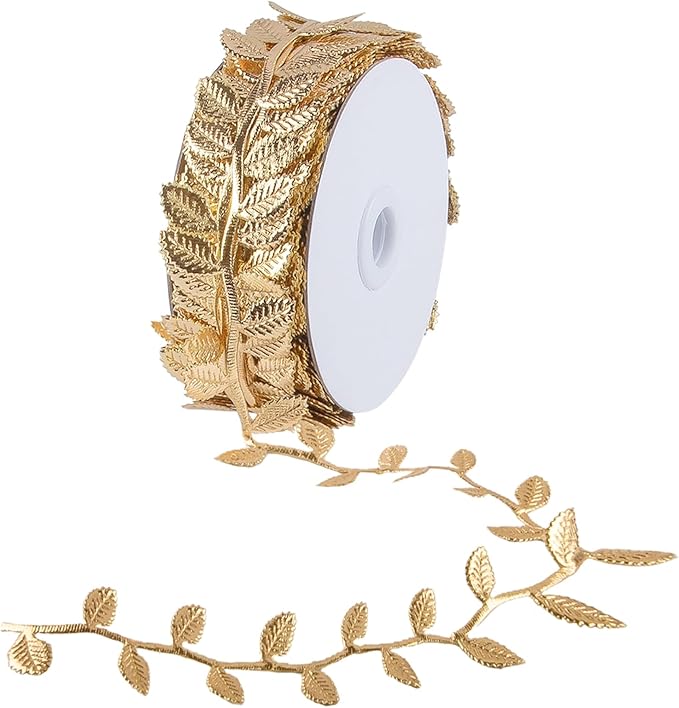 IHKFILAN 21.9Yards Gold Leaf Ribbon, Artificial Leaf Ribbon, Baby Shower Party by IHKFILAN