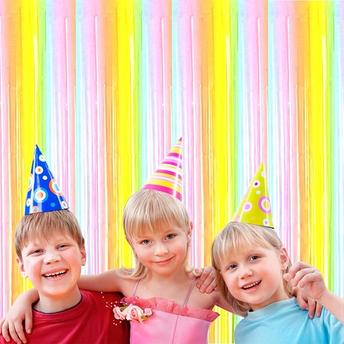 4 Pack Macaron Rainbow Foil Fringe Curtain Backdrop, 3.28Ftx8.2Ft Colorful Foil - Image 6