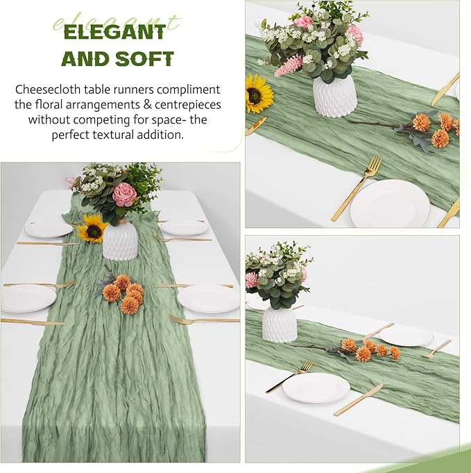 Aktor 4 Pack Sage Green Table Runner Boho Cheesecloth Table Runner Semi Sheer - Image 4