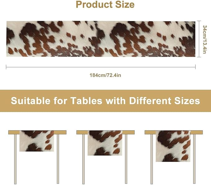 Farmhouse Cow Skin Print Table Runner, Safari Wildlife Brown Country Farm - Image 2