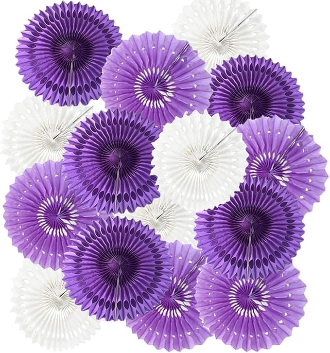 15pcs 6'' 8'' 10'' Paper Fans Decorations Round Purple Tissue Paper Fans Decor by Meeom