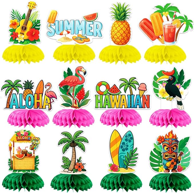 12Pcs Summer Honeycomb Hawaii Table Centerpieces Luau Aloha Table Toppers Tiki by Unknown