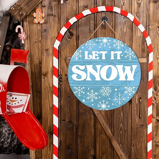 Muktoujaumai Winter Sign Front Door Decor, Christmas Round Hanging Sign Decor - Image 3