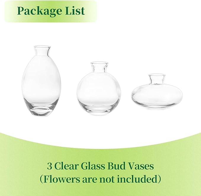 Glass Bud Vases Set of 3, Hewory Cute Clear Small Vases Handmade, Mini Glass - Image 6