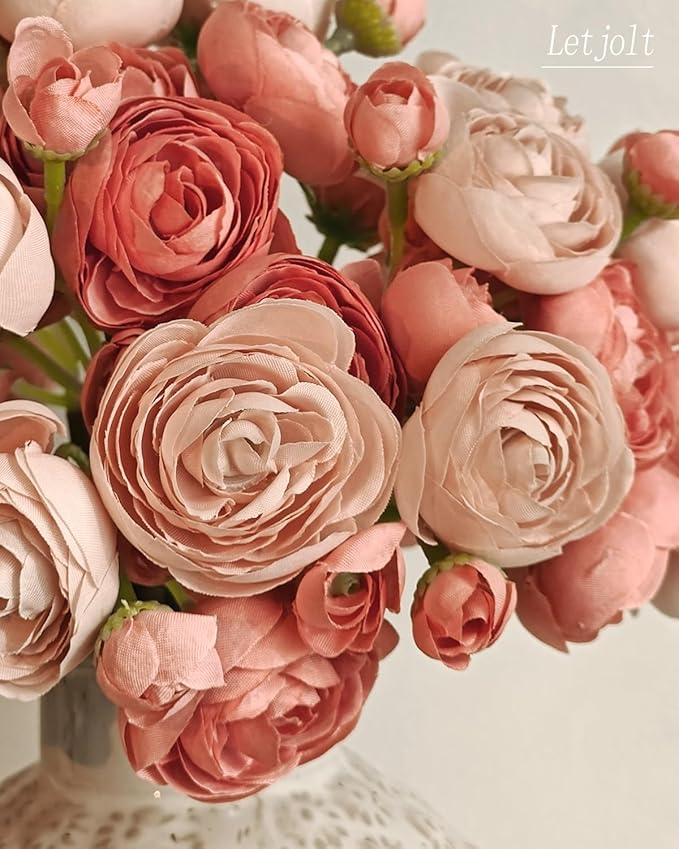 Letjolt Ranunculus Artificial Flower 18 Pcs Pink Silk Ranunculus Wedding - Image 3