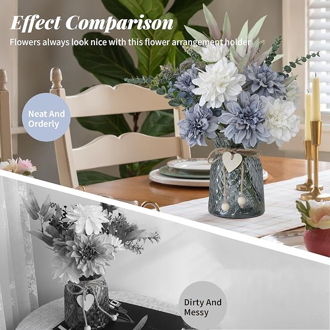 Fake Flowers in Vase, 8 Dahlias, Silk Artificial Flowers in Vase, Centerpiece - Image 4