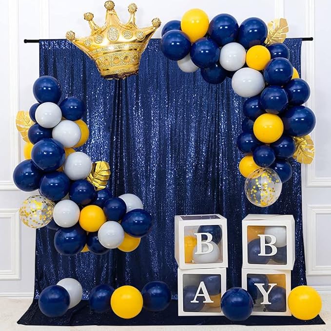 Poise3EHome 8Ft x 8Ft Navy Blue Sequin Backdrop Curtain, Glitter Thick Satin - Image 3