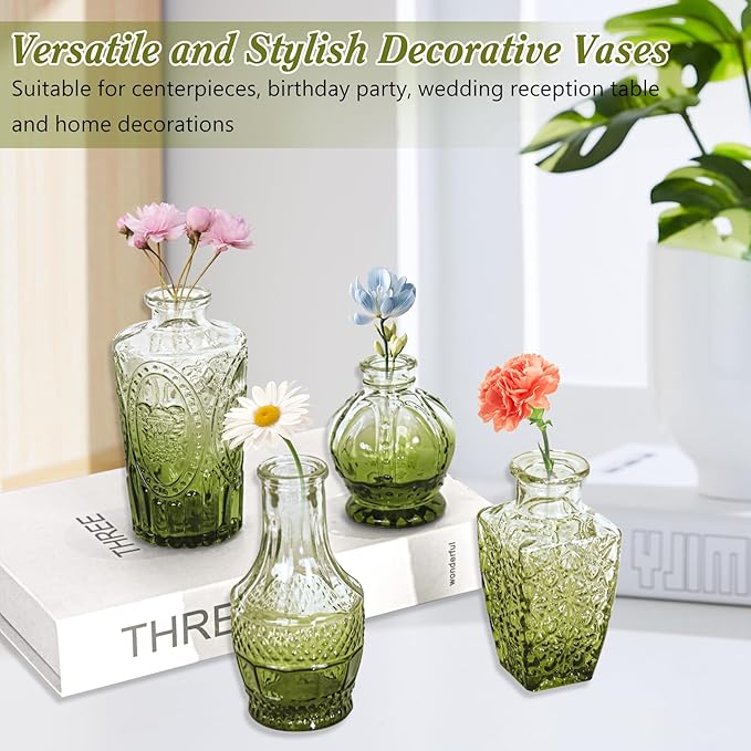 Set of 40 Glass Bud Vases, Small Green Glass Vases in Bulk, Mini Vintage - Image 5