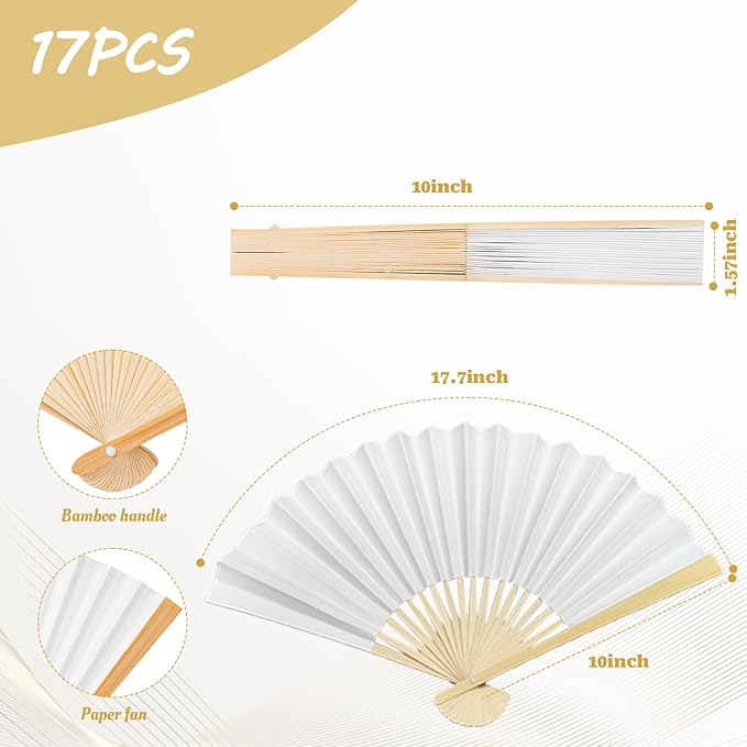 17 Pcs White Paper Fans Bulk, 10 Inch Double-Sided White Wedding Paper Fans - Image 2