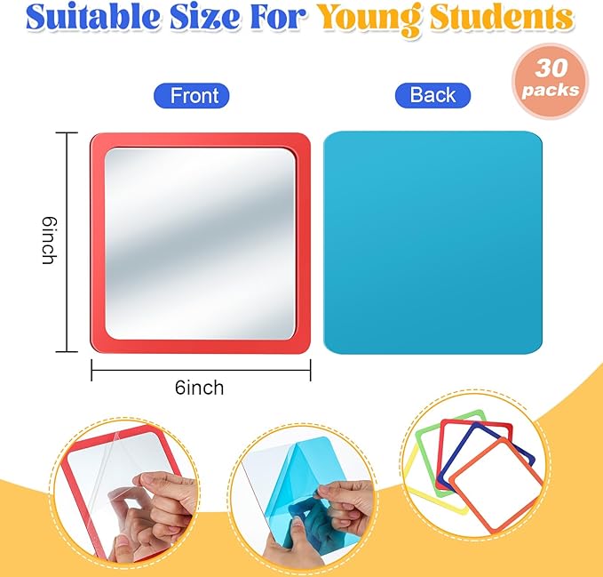 Dandat 30 Pcs Small Mirrors for Kids 6 x 6 Inch Square Shatter Proof Reflector - Image 2