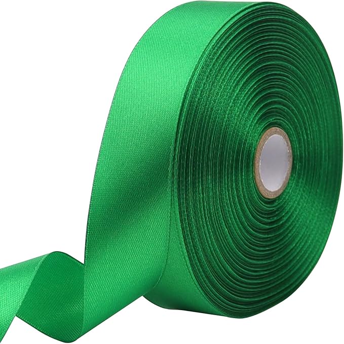 Green Solid Satin Ribbon 1 Inch 50 Yards Solid Polyester Fabric Ribbon by Riunbb