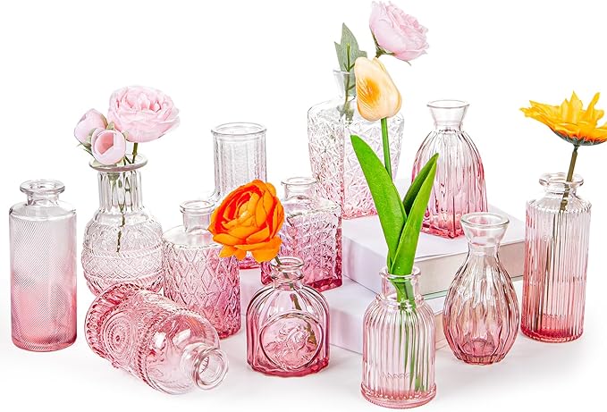 Glass Bud Vase Set of 12, Small Flower Vases in Bulk, Wedding Decoration by TCooSo