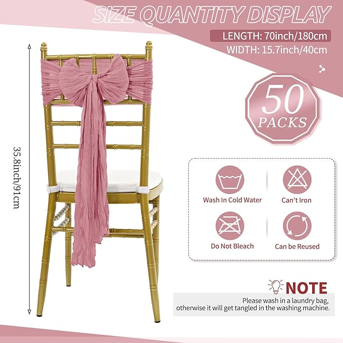 50 PCS Cheesecloth Chair Sashes Bows Wedding Aisle Decorations Chair Ribbon - Image 2
