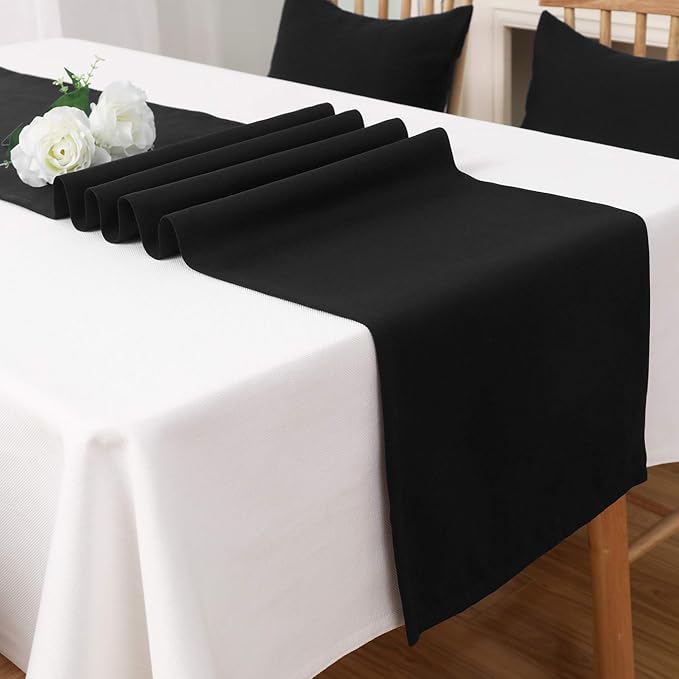DUALIFE Jet Black Table Runner 14x72 inch Solid Color Thick Polyester - Image 4