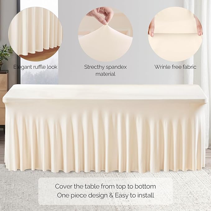 Wish Care 2 Pack Ivory Spandex Table Clothes - Image 2