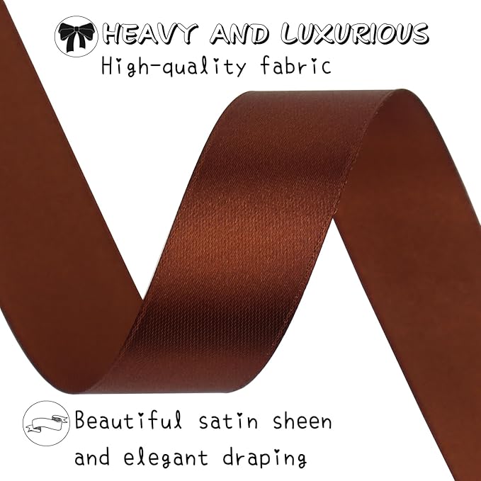 Brown Solid Satin Ribbon 1 Inch 50 Yards Solid Polyester Fabric Ribbon - Image 3