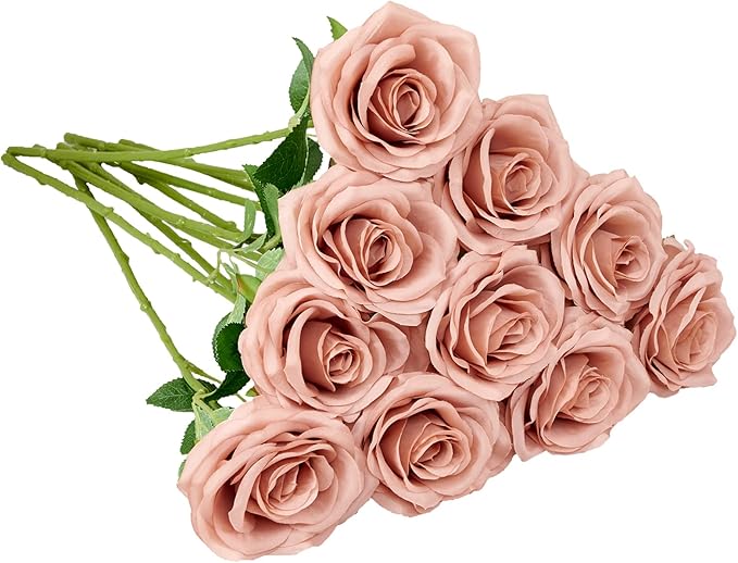Artificial Rose 10pcs Open Flower Bouquet Faux Rose Stems by IUKnot