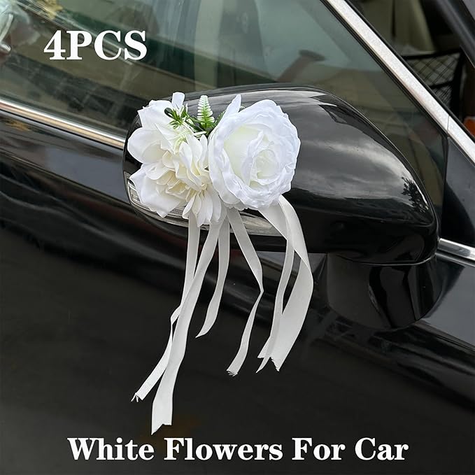 White Rose & Peony Wedding Car Door Handle Decor – 12 cm Artificial Flowers - Image 3