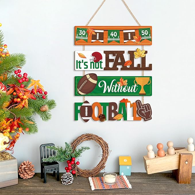 CHDITB It's Not Fall without Football Front Door Sign, Wooden Fall Football - Image 3