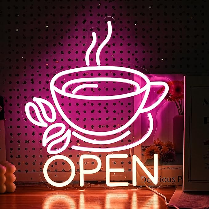 Coffee Cup Open Led Neon Sign For Business Wall Decor, Usb Powered Neon Coffee - Image 2