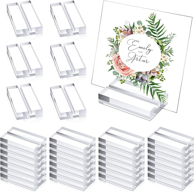 Blulu 40 Pieces Acrylic Place Card Holders 2 Inch Clear Stands Base by Blulu