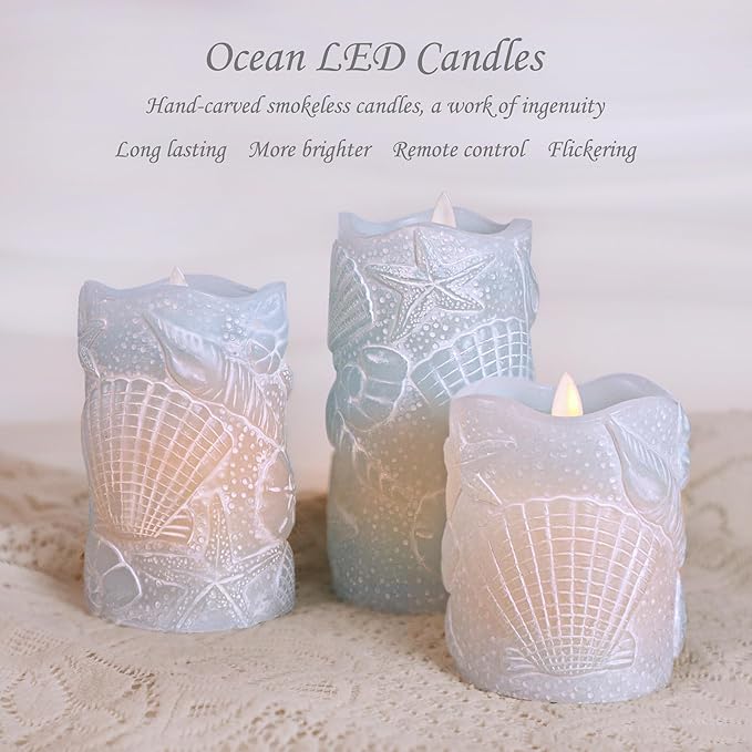 Silverstro Ocean Flameless Candles Remote Carved Seashell Real Wax Flicker - Image 3