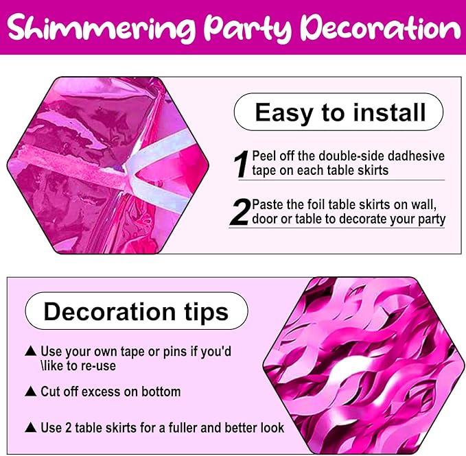 6 Pack 29 x108 Inch Rose Red Wave Foil Fringe Table Skirts Metallic Banner - Image 3