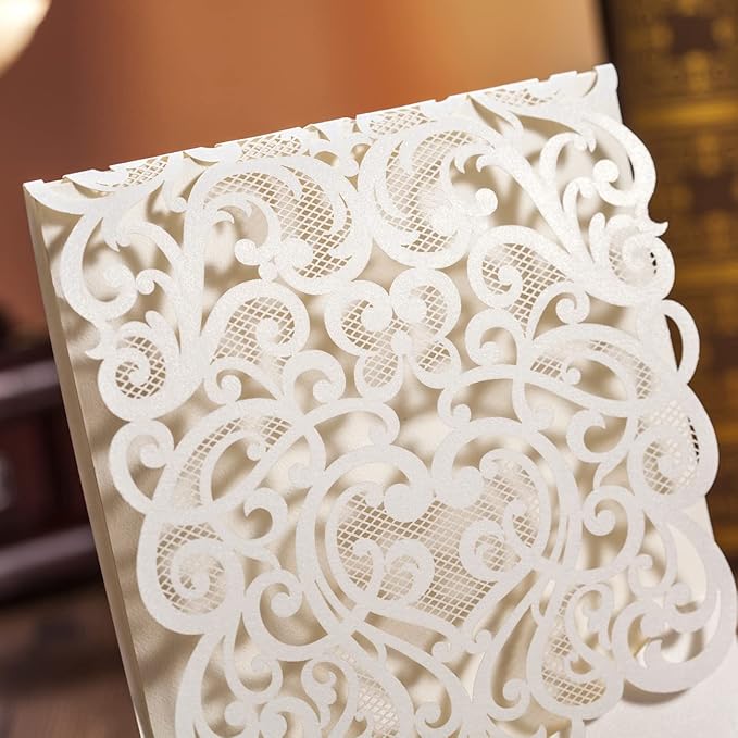 Hosmsua 50PCS Personalized Wedding Invitations Kit 5.12 x 7.3 Laser Cut Hollow - Image 6