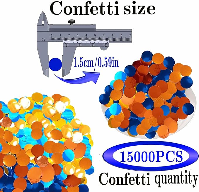 Orange and Blue Round Foil Confetti Beautiful Metallic Table Confetti - Image 2